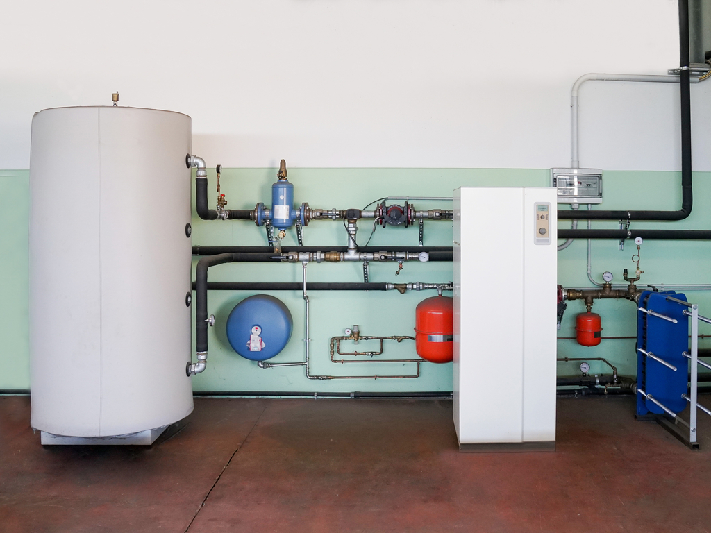 Geothermal heat pump for heating in the boiler room