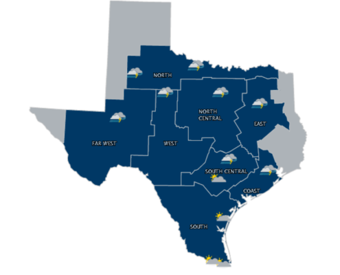 This chart provides a weather forecast for all regions covered by the ERCOT grid.