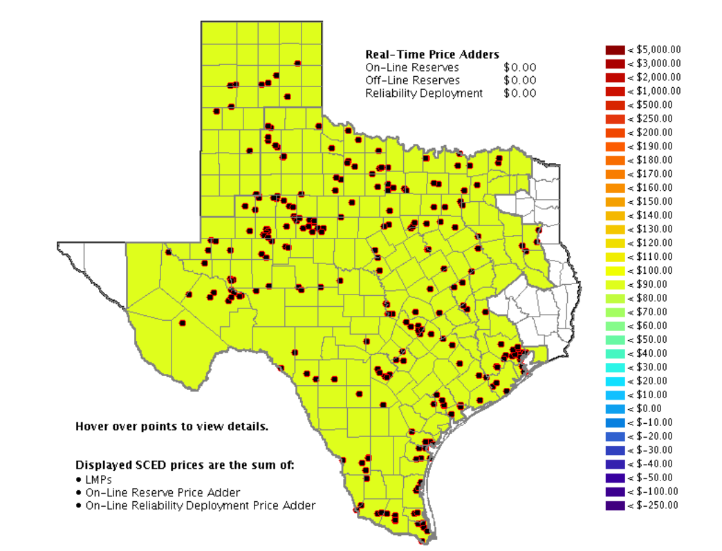 Gráfico de precios de ubicación en tiempo real de ERCOT Texas Electricity